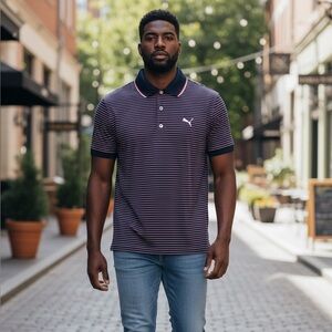Puma Men's Navy Striped Polo Shirt